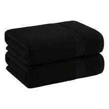 H&R Family Pack 2 Large Bath Towels 100% Cotton Ring Spun Soft Absorbent Towels - Black - View 2