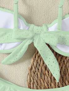 Women's Green Hollow Out Double Ruffle Trim Bikini Swimsuit Set, Sweet & Sexy Beach Vacation 2 Pieces Swimwear, Summer - Green - View 8