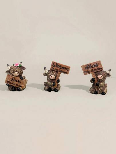 1件树脂工艺品高地奶牛捧花花园欢迎牌，户外花园装饰