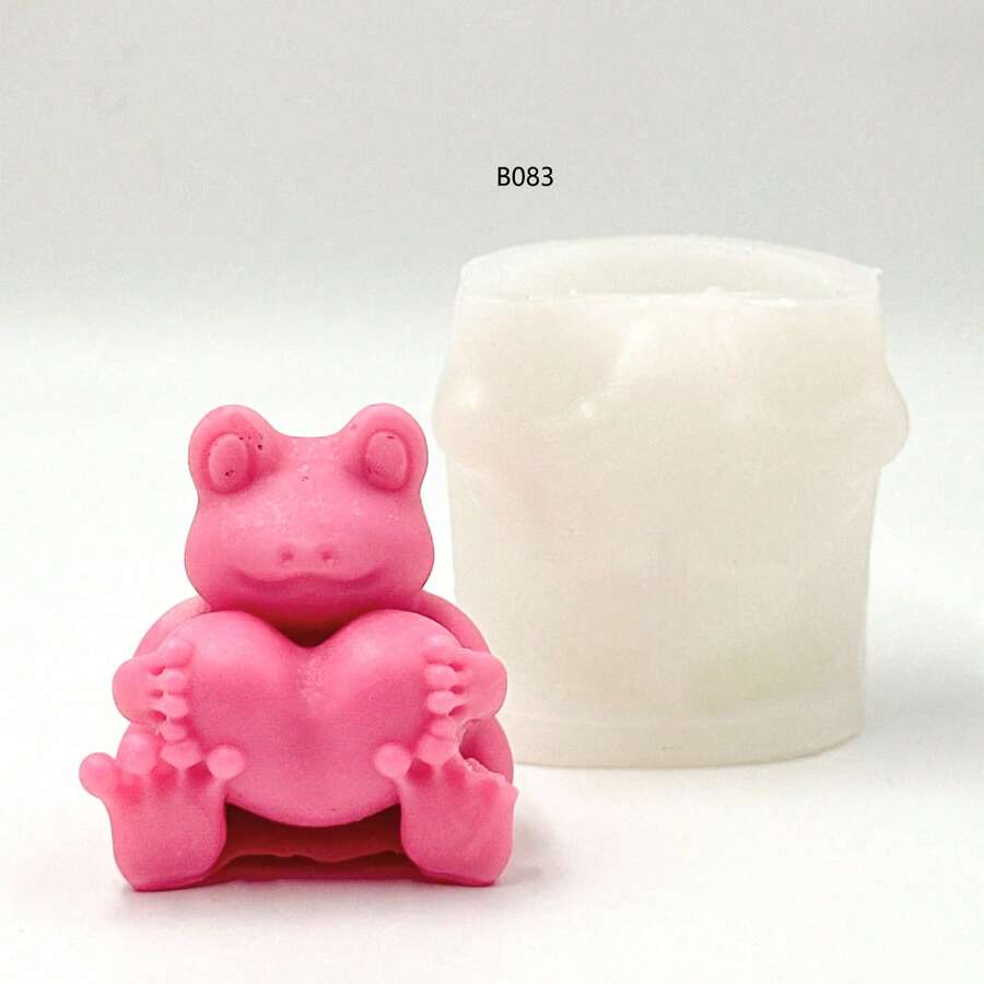 3D Heart-Hugging Frog Silicone Mold For DIY Scented Candle - White - View 1