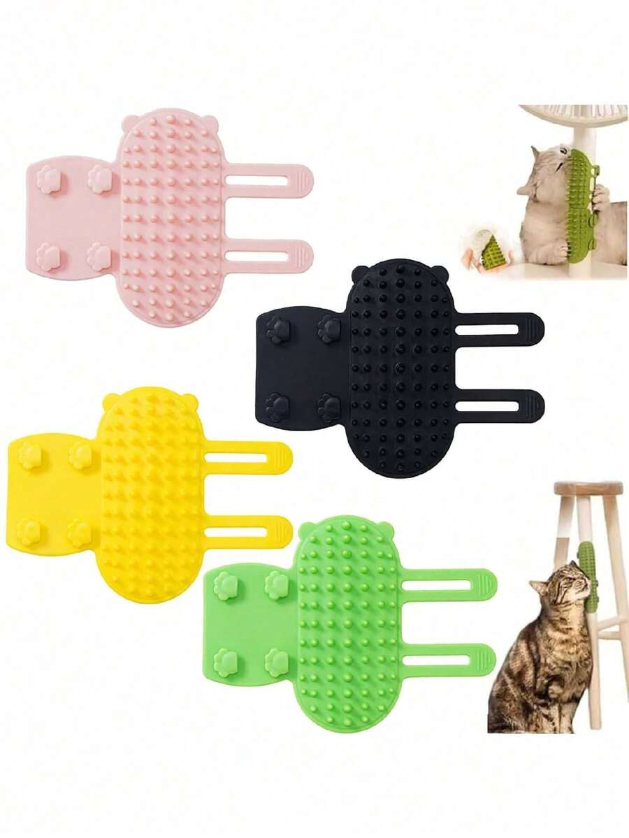 1pc/2pcs/4pcs Silicone Cat Self Grooming Tool, With Stick-On Hooks For Furniture Or Held By Hand, A Comb & Massage Tool - one-size - View 1