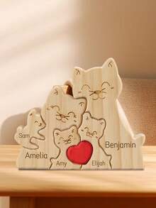 2/3/4/5 Pcs Cat Family Customized Name Wooden Decor Figurines, Suitable For Home Decor Or Valentine's Day Gift, Ideal Choice For Home Decoration - Multicolor - View 5