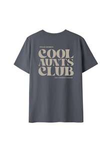 Women's Casual "Cool Aunt Club" Slogan Print T-Shirt, Loose Fit, Short Sleeve Top, Suitable For Family Gatherings, Brunch With Friends, And Daily Street Style Summer - Dark Grey - View 3