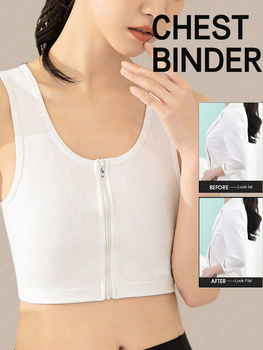 1pc Wireless Sports Bra For Large Bust, Minimizes Bounce, Thin Seamless Compression Vest - White - View 1