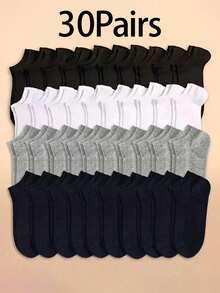 20 Pairs Women Black, White, Gray Ankle Socks, Fashionable Minimalist Short Socks - Black - View 4
