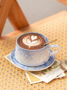 1 Set Crystalline Glaze Ceramic Coffee Cup & Saucer, Household Water/Coffee Mug, Japanese Retro Coarse Pottery Latte Cup, Elegant Coffee/Afternoon Tea Cup, Office Personal Coffee Cup, Breakfast Milk Cup, Gift - Multicolor - View 7