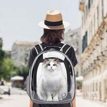 Sac à dos transparent moderne pour animaux de compagnie avec fermeture éclair - Structure robuste, doublure ventilée et rembourrée - Transporteur de voyage portable convenant aux chats, petits chiens, avions, trains - Multicolore - Voir 10