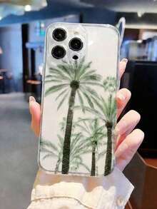 1pc Minimalist Creative Coconut Tree Pattern Transparent TPU Soft Phone Case, Anti-Drop Anti-Scratch Anti-Fingerprint, Camera Lens Protection Suitable For Samsung, Nothing, Pixel, - Clear - View 1