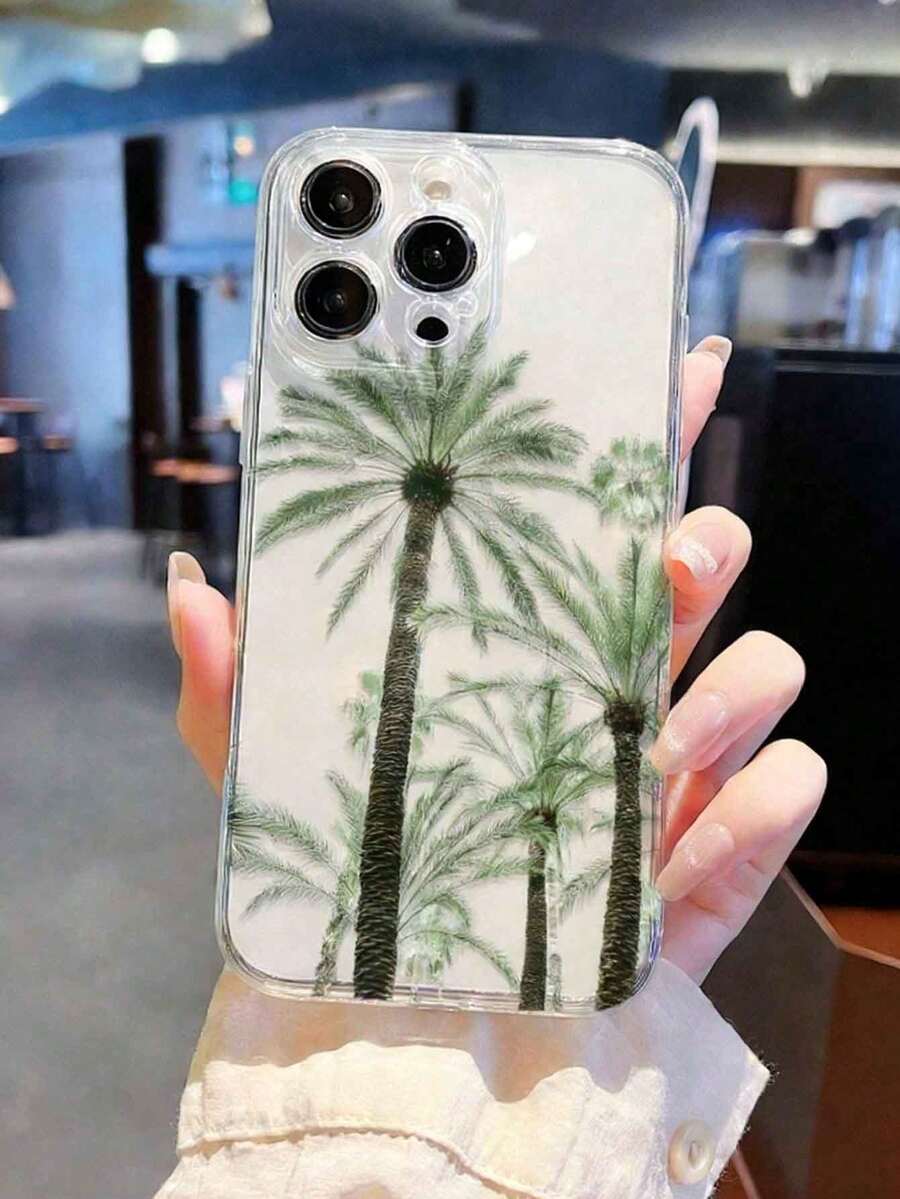 1pc Minimalist Creative Coconut Tree Pattern Transparent TPU Soft Phone Case, Anti-Drop Anti-Scratch Anti-Fingerprint, Camera Lens Protection Suitable For Samsung, Nothing, Pixel, - Clear - View 1