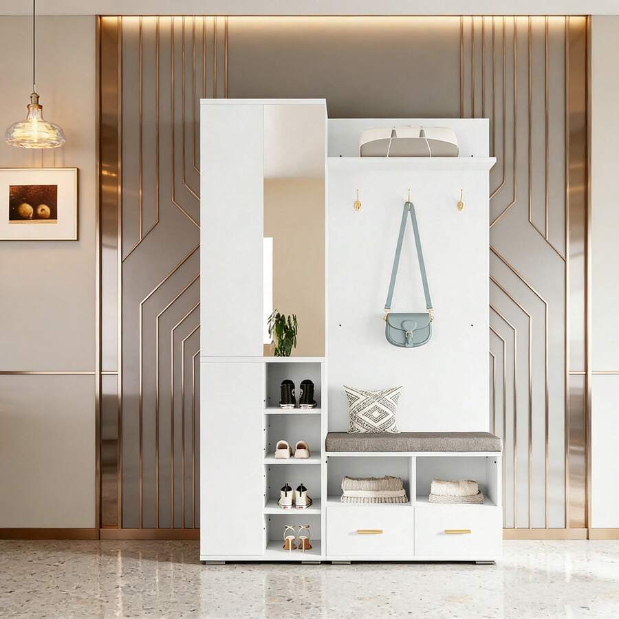 Hall Trees - White + Particle Board - View 1