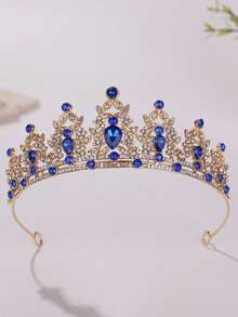 1pc Elegant Alloy Bridal Crown, Suitable For Women's Wedding, Party, Queen, Princess Headpiece - Royal Blue - View 10