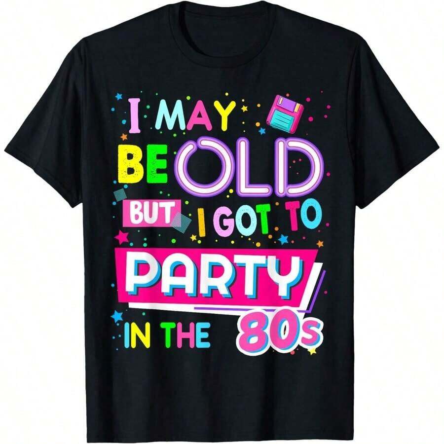 80s Design For Women Rave Outfit & 1980s Fancy Dress T-Shirt - Black - View 1