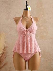 Bellisia Women's Relaxed Vacation Polka Textured Fabric Camisole Yellow Bikini Tankini Elegant Dress Women Beach Outfit Women's Beach Bikinis Summer 2026 Women's Summer Vacation, Graduation Season, Wedding Season, Back-To-School Season, Easter Season Party & Lunch Cute Casual Summer Camisole - Sweet,, Countryside Style Knit Texture, Ruffle Detail, Elastic Waist, Relaxed Hemline, High Low Design, Yellow Spaghetti Strap Tankini New Year's Wear Party A Numbered Women's Off--Neck And Backless Casual Vacation Topboho Easter Beach Outfits Hawaii Music Festival Tropical Vacation Yellow Bathing Suit Set Vintage Swimsuit Lemon Bathing Suit Lace Swimsuit Seashell Bathing Suit - 粉色 - 查看 5