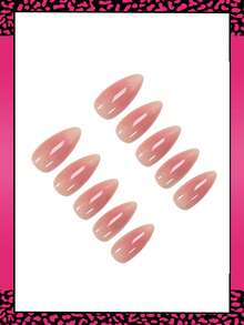 24 piezas Juego de uñas postizas cortas en forma de almendra con degradado rosa, que incluye 1 botella de pegamento y 1 lima de uñas, calcomanías de manicura francesa brillante adecuadas para uso diario para mujeres y niñas - Multicolor - Ver 3