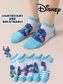 Disney 5 Pairs Stitch & Mickey Mouse Printed Ankle Socks, Breathable & Comfortable Summer Invisible Socks, Novelty & Fashionable Women Socks - Multicolor - View 1