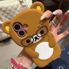 3D Cartoon Glasses Rilakkuma Bear Phone Case For 16 15 14 Plus 13 12 Pro Max 11 X Xs Max 7 8 SE 6s 5s Soft Silicone Cover - PT Brown - 查看 11