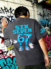 Áo thun cổ tròn in số "67" và chữ cái ngộ nghĩnh dành cho bé trai tuổi teen, hàng mới về. - Màu xám đen - Xem 1