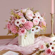 1支/3支人造丝玫瑰、雏菊、蒲公英花束，适用于婚礼、家居派对装饰、餐桌摆饰、情人节、礼物、生日、毕业典礼、秋季装饰等多种场合。 - 粉色 - 查看 4