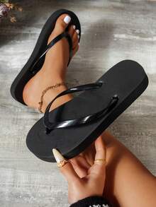 Women's Flat Thong Sandals, Comfortable Fashion Versatile Beach Slippers For Summer, Suitable For Beach, Resort - Black - View 12