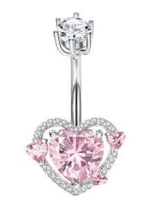 1件铜锆石粉色心形14G肚脐环，女士外螺纹人体饰品 - 粉紅色戀人 - 查看 1