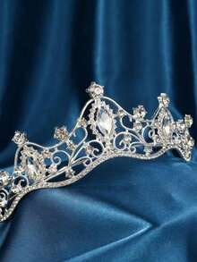 1件欧美风格金色水晶新娘皇冠，婚纱头饰 - 銀色 - 查看 5