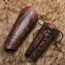2pcs Medieval PU Leather Bracelets, With Intricate Embossing, Viking-Style Faux Leather Arm Guards, Halloween Costume Accessories - A - View 4