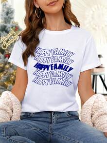 定制女式T恤，女式短袖T恤，可输入文字、标语、趣味字母、祝福语等，定制您专属的短袖T恤，趣味礼物，惊喜礼物，休闲女式外套，运动户外，女式运动服，植绒印花，适合外出/购物/节日/派对/聚会/旅行，白色夏季款 - 白色 - 查看 4