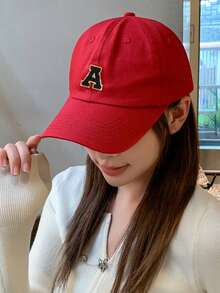 1pc Unisex A-Z Letter Pattern Baseball Cap, Casual Versatile Breathable Sun-Proof Hat, Suitable For Daily Wear, Fashion Versatile, Can Be Used As Vacation Sun Hat - Red - View 7