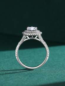 1pc 925 Sterling Silver Romantic Luxury Heart Shaped Sparkling 5A CZ Ring, Bridal Statement Jewelry - Silver - View 5