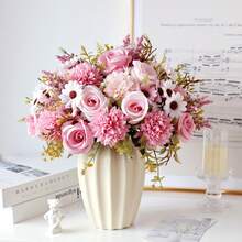 1支/3支人造丝玫瑰、雏菊、蒲公英花束，适用于婚礼、家居派对装饰、餐桌摆饰、情人节、礼物、生日、毕业典礼、秋季装饰等多种场合。 - 粉色 - 查看 5