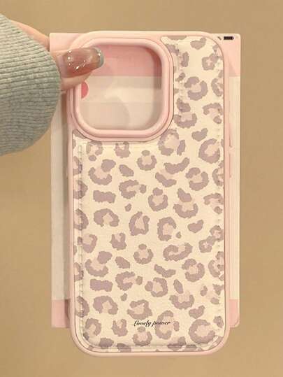 1个时尚INS风甜美粉色豹纹皮革防震保护手机壳，适用于 17 Pro Max 16 15 14 13 12 11 16 Pro Max 15 Plus 14 Pro