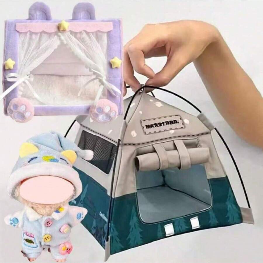 (For Labubu Doll Bed Only) Creative Cute Animal Tent Bed For Labobo Doll, 10cm/17cm LBB Figurine Photography Camping Mini Tent Dollhouse Desktop Decor - Multicolor - View 1