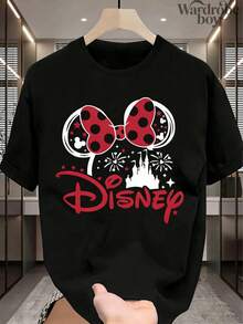 Disney Printed T-Shirt,Minnie Mouse  Print T-Shirt, Unisex,High-Quality Pure Cotton T-Shirt,Suitable For All Seasons, Comfortable And Breathable| Exquisite Design | The Best Choice For Giving Gifts - 黑色 - 查看 1