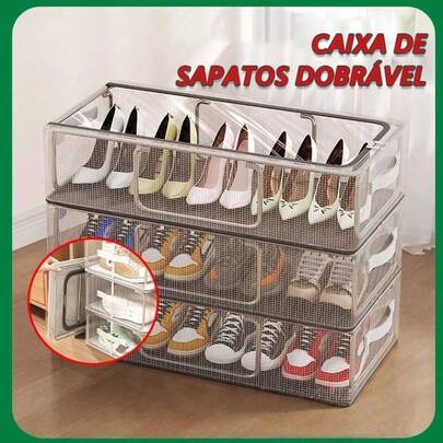 Caixa de Sapato Retangular Moderna,Estão disponíveis dois tamanhos. Estrutura de Armação de Aço com Janela Removível - Material Transparente de PVC, Organizador de Armazenamento Sob a Cama, Adequado para Tênis, Saltos Altos, Organizador de Armazenamento Multifuncional e Economizador de Espaço no Guarda-Roupa,  Durável, Organizador de Armazenamento de Caixa de Sapato, Armazenamento Sob a Cama
