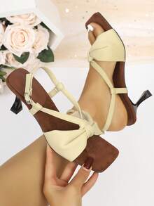 Girl's New Mint Green Square Toe Thin Heel Sandals, Twist Strap One-Piece Backless Gentle Breeze High Heels, Spring/Summer Office Wear - Mint Green - View 7