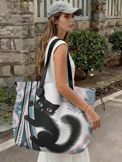 Funny Pattern Tote Bag With Cosmetic Bag, Suitable For Shopping, Travel And Beach, Ideal Gift, Large Capacity Women Handbag