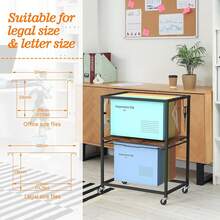 Rolling File Cart, Mobile File Cabinet, File Folder Rack Holders, 2 Tiers, Pull-Out Letter And Legal Size, File Folder Organizer With Wheels For Hanging Files, Home, Office, Black - Brown - View 5