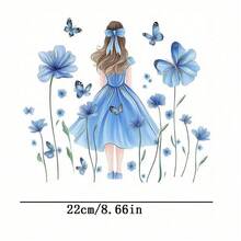 1pc/2pcs/3pcs Blue Girl Heat Transfer Patch, Ombre Blue-Purple Pattern, Applicable For T-Shirts, Jeans, Sweaters, Handbags, Pillows, Cushions - L - View 1