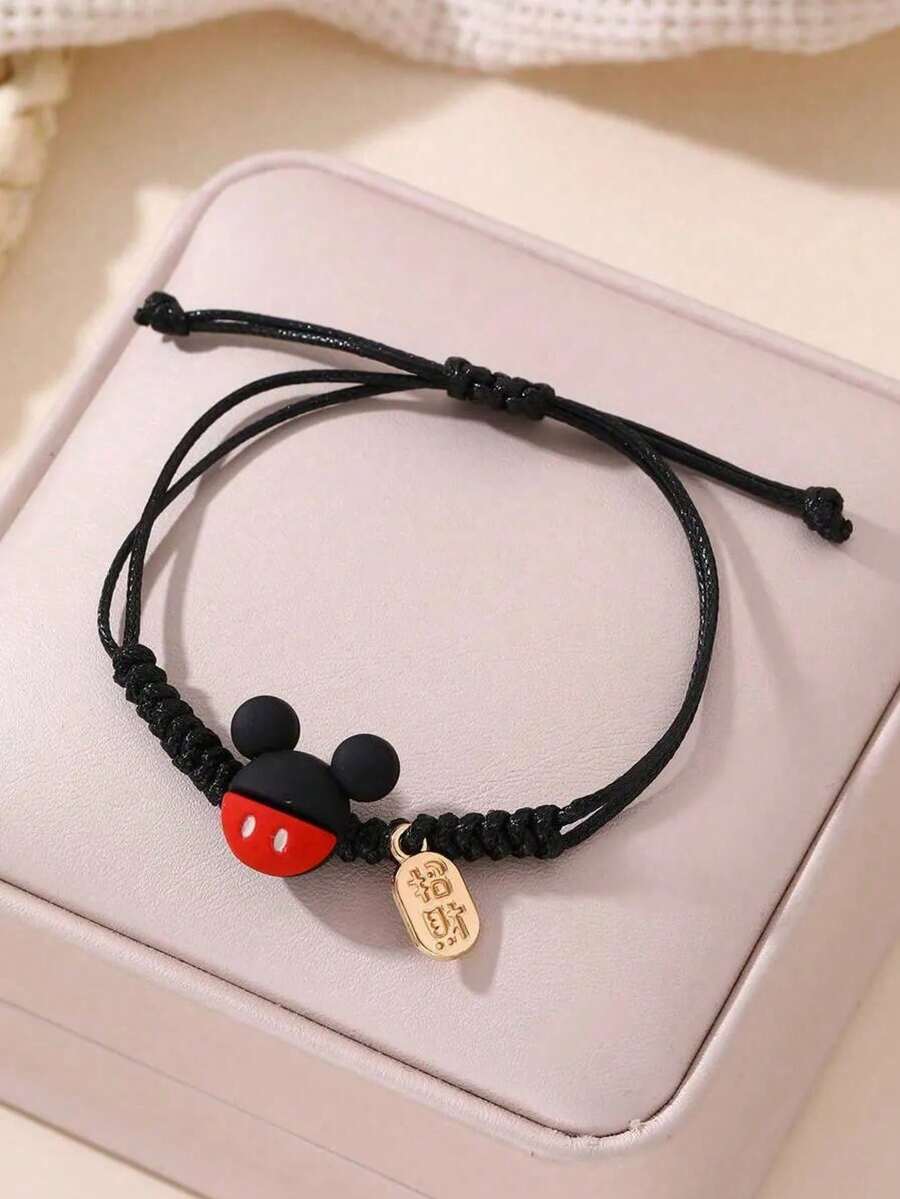 1pc Handmade Beaded Cartoon Bracelet, Adjustable With Rhinestone Decor, Candy Color Bracelet Suitable For Women And Couples, Party Jewelry, Small Party Favors, Birthday And Holiday Party Accessories, Adjustable Rhinestone Decorated Bracelet, Suitable As A Gift For Girls And Friends - A - View 1