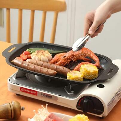 Outdoor Barbecue Pan, Fish Grill Pan, Quartz Stone/Carbon Steel Barbecue Pan, Rectangular Non-Stick Flat Pan Suitable For Teppanyaki