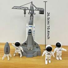 Spaceship + 3 Astronauts Launchable Rocket Center, Science Experiment Learning Cognitive Educational Aerospace Knowledge, Astronaut Model, Children Christmas Gift Toy - White - View 4