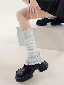 1 Pair Black/2 Pairs Black&White Fashionable Women's Leg Wammer With Ruffle,Slouch Socks For Fall And Winter - màu đen - Xem 6