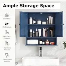 Medicine Cabinet Wit Mirror  Mounted Wooden Anging Organizer Wit Doors And Ses   Mirror Cabinet Mirror Doors Blue - 藍色 - 查看 7