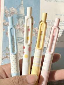 4支波点/星形图案按压式中性笔，高品质墨水，适合学生和考试使用，速干，黑色墨水 - 小布丁筆 - 查看 8