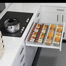 4pcs Spice Drawer Organizer, Transparent Acrylic Slanted Spice Jar Set, Expandable Kitchen Countertop Rack Tray (Jars Not Included) - Multicolor - View 3