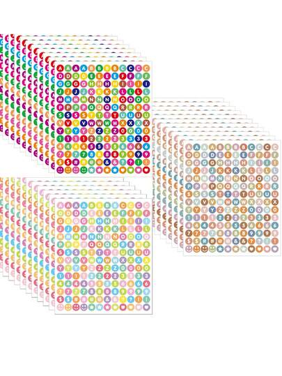 （5张）0.5英寸字母贴纸，圆形点状防水DIY卡片物品识别计划贴纸，装饰字母贴纸，数字符号不干胶贴纸