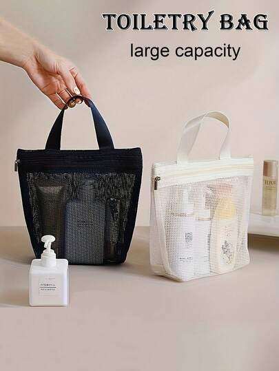 1-Piece Tote Bag With Mesh Storage, Hollowed-Out Design For Showering, Draining, And Convenient For Travel, Swimming, Makeup, And Beach Use. Portable Storage Bag, Cosmetic Storage Bag, Travel Storage Bag, Multi-Functional Storage Bag.