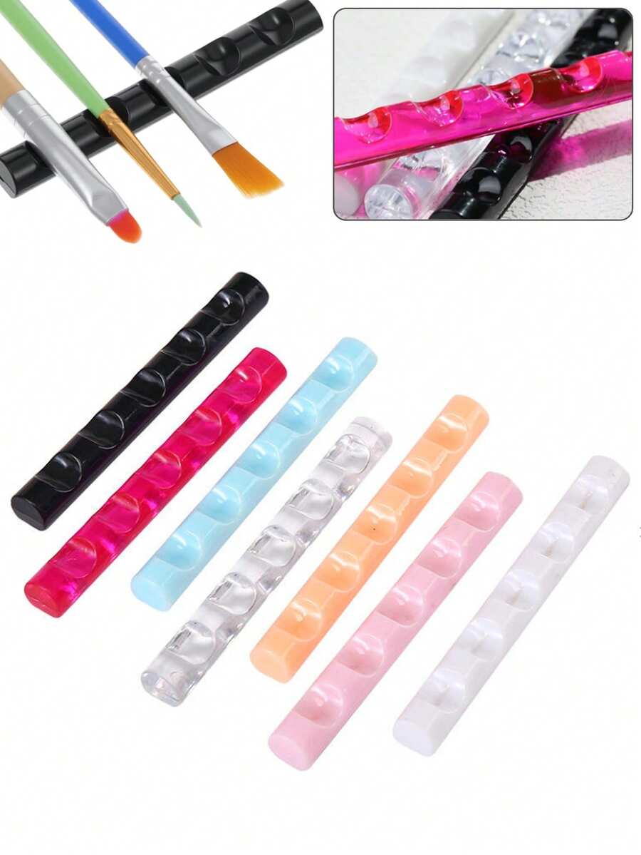 7/3/1 Pcs Nail Art Brush Holder - Multi-Slot Acrylic Resin Gel Nail Brush Organizer Desk Storage - Candy Color Nail Art Brush Stand - Portable For Travel - Multicolor - View 1