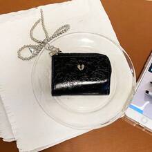 Hjärtformat hänge, söt och cool trippelvikt stor kapacitet sprucket läderplånbok och korthållare för kvinnor - Multifärgad - Visa 3