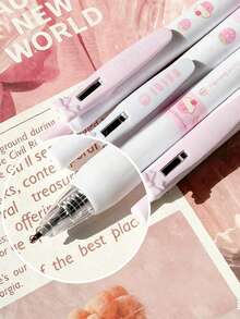 4pcs Cute Strawberry Cream Friction Grip Retractable Ballpoint Pens, 0.5mm Black Ink, Fashionable Design For Students - Strawberry Pen - View 6